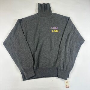 NWT LSU Tigers Mens XL Cashmere Gray Turtleneck Sweater Pullover